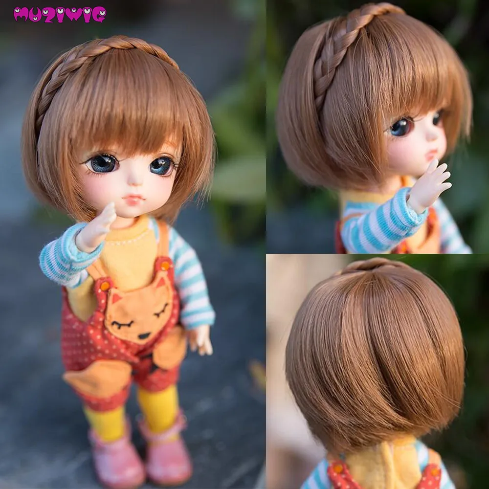 

New Arrival High Quality Heat Resistant Fiber Short Brown Hair Wigs for 1/3 1/4 1/6 1/8 Dolls Wig Only