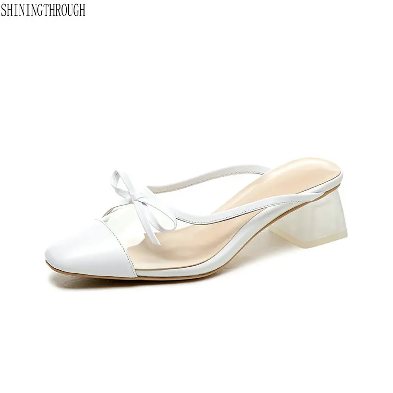 

summer shoes woman Transparent high Heels slippers bowties Decoration Summer Prom Party Shoes Woman size 41 42