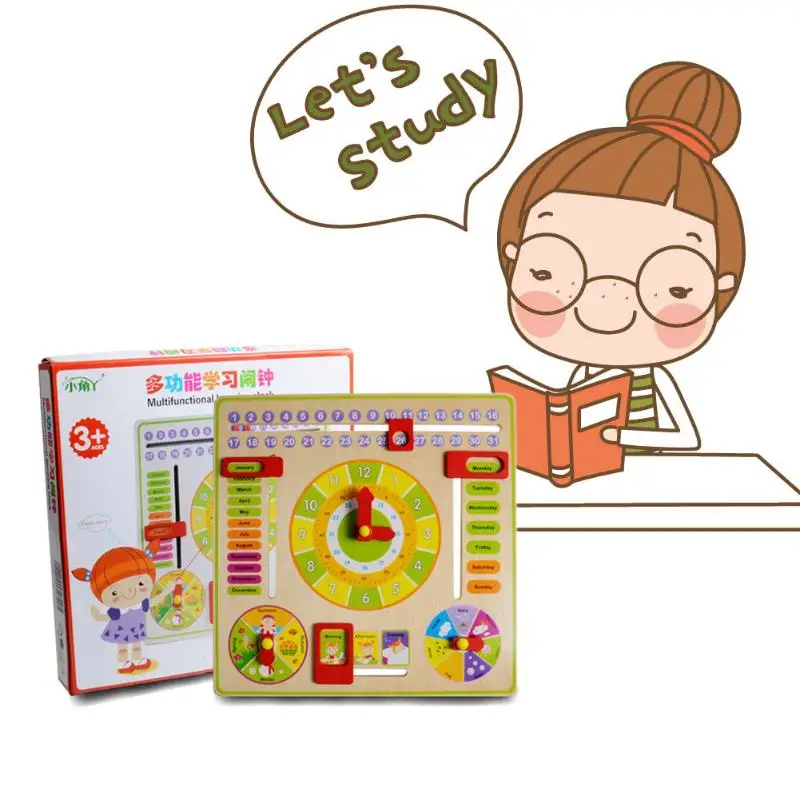 

Childern Wood Puzzle Learning Developmental Toys Baby Abacus Wooden Toys Numbers Teaching Early Educational Learning Clock Tool