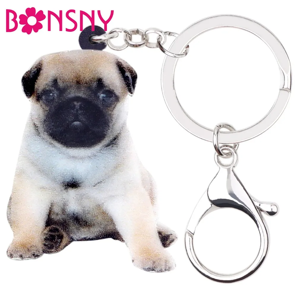Bonsny акриловый крошечный Французский бульдог мопса брелок для ключей кольцо