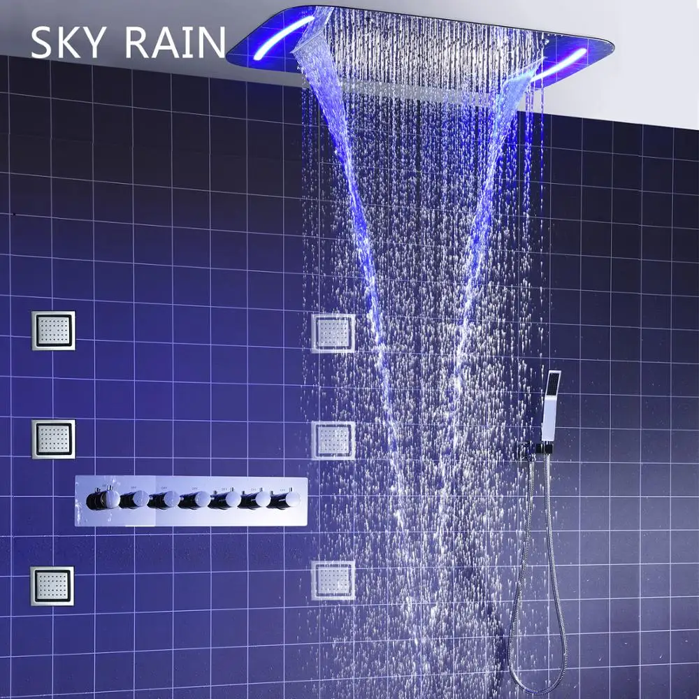 Аксессуары для ванной красочные спа Массажная душевая Система Водяная Колонка Водопад Туман тела струи смеситель для душа с термостатом