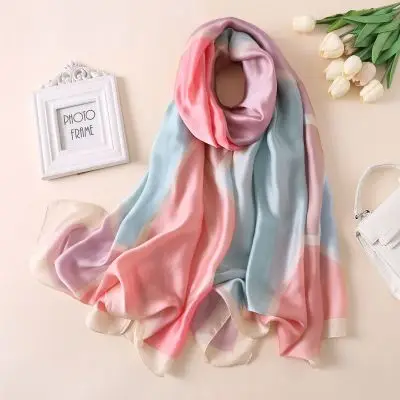 Роскошный бренд, женский шелковый шарф, женский, с принтом, Пашмина, платок для женщин, шали и палантины, Scaves, пляжное полотенце, платок хиджаб для мусульман - Цвет: D2010 pink