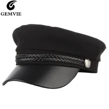 GEMVIE, 5 цветов, модная плоская кепка для женщин, военная Кепка, кепка газетчика, кожаный козырек для женщин, темно-синяя шляпа