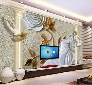 

Custom 3D Photo Wallpaper Mural Living Room Sofa TV Backdrop Wallpaper Rome Column Angel Relief 3D Picture Wallpaper Home Decor