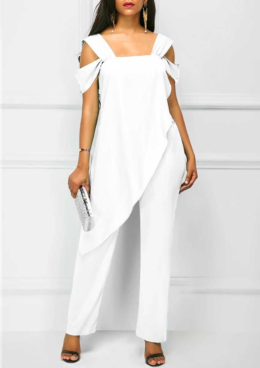 2019 Summer Women Casual Strap Open Back Overlay Jumpsuit Fashion Cold Shoulder Straight Leg Jumpsuit Plus Size Jumpsuits 2019 Summer Women Casual Strap Open Back Overlay Jumpsuit Fashion Cold Shoulder Straight Leg Jumpsuit Plus Size Jumpsuits