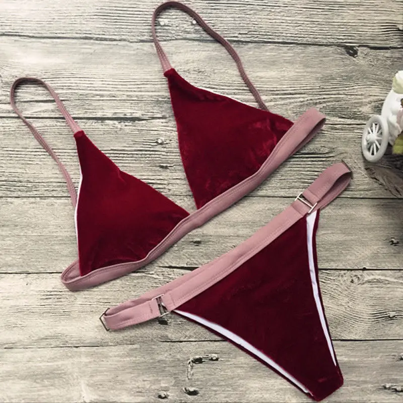 

2018 new summer sexy Women Push-up solid blue/ red low waist Bikini Set Beach Swimsuit Bathing Suit Swimwear Beachwear clothing