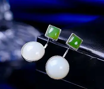 

Hetian Baiyu Silver drop Earrings New Bead Earrings h23#