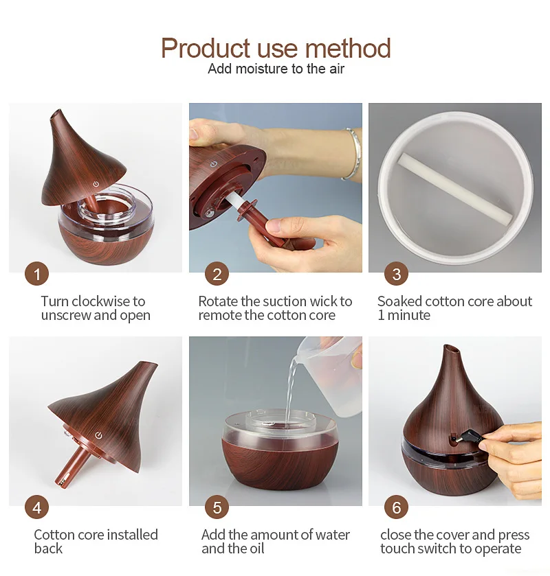 300Ml Usb Electric Aroma Air Diffuser Wood Ultrasonic Air Humidifier Essential Oil Aromatherapy Cool Mist Maker For Home