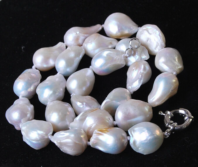 NATURAL LARGE 12-16MM WHITE BAROQUE CULTURED PEARL NECKLACE 18