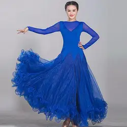 7 видов цветов Голубой вальс платье Румба Стандартный гладкой Танцы платья Стандартный социального платье Костюмы для бальных танцев