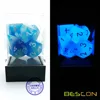 Bescon Gemini Glowing Polyhedral Dice 7pcs Set ICY ROCKS, Luminous RPG Dice Set d4 d6 d8 d10 d12 d20 d%, Brick Box Packaging 5