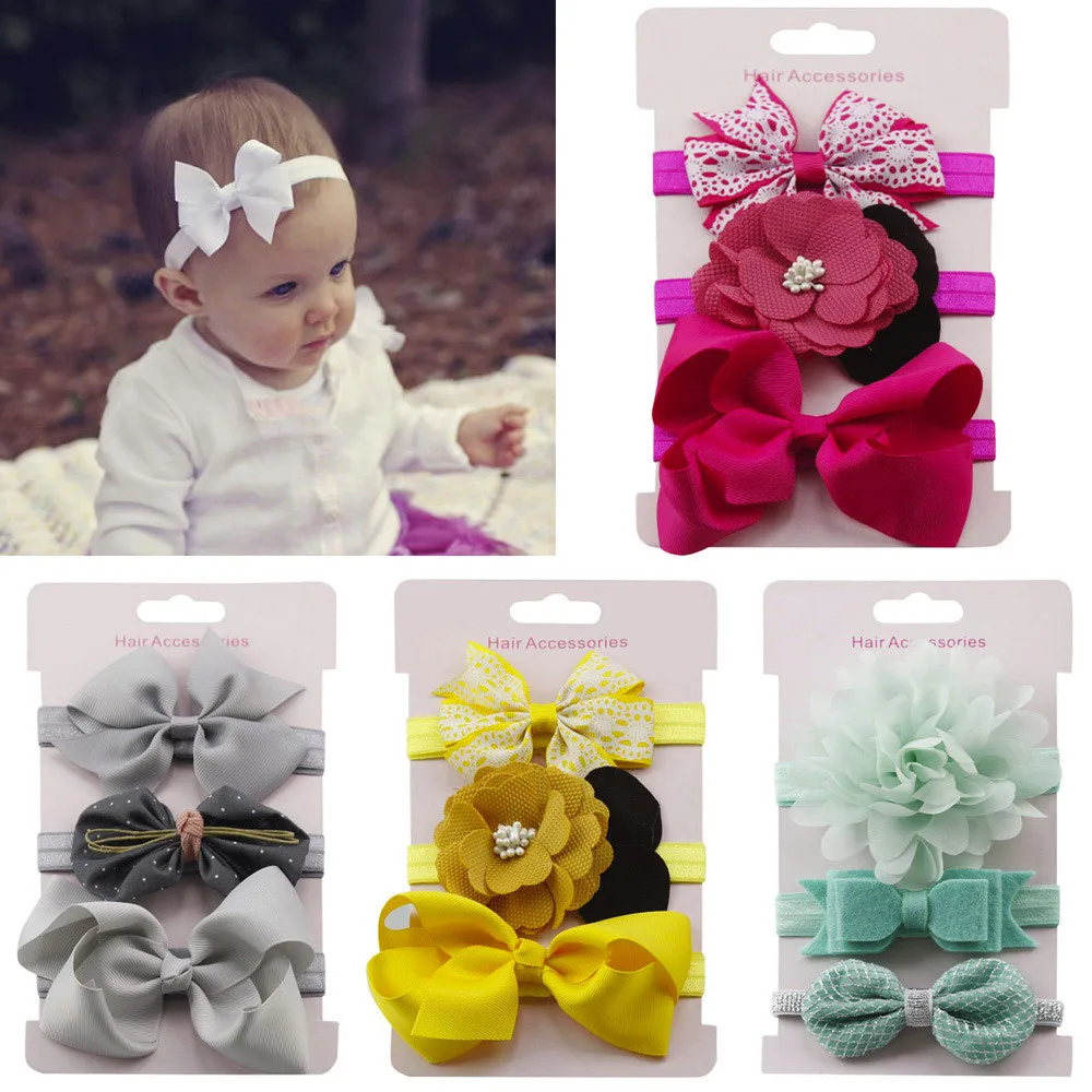 

Baby Girl Hair Accessorie Bow 3Pcs Kids Elastic Floral Headband Hair Girls baby Bowknot Hairband Set 6M-8T Gift Drop Shipping