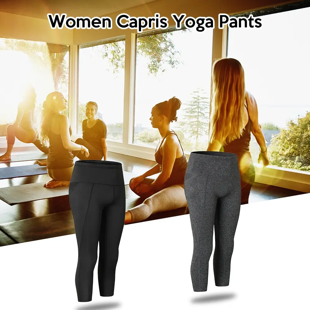 ✔ Талия Капри Йога Брюки 4 Way Stretch Tummy Control Тренировки Бег Тренажерный Зал Фитнес Yoga Брюки ①