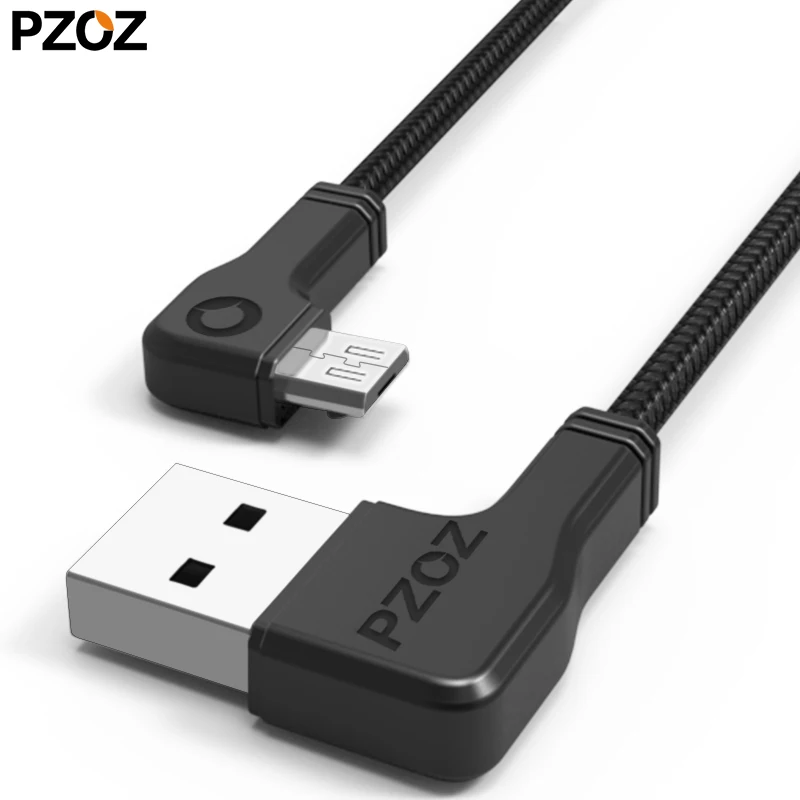 Pzoz micro usb cable 90 Degree usb fast charger nylon cord microusb charging Data Sync Cabel for Samsung xiaomi redmi note 5 pro