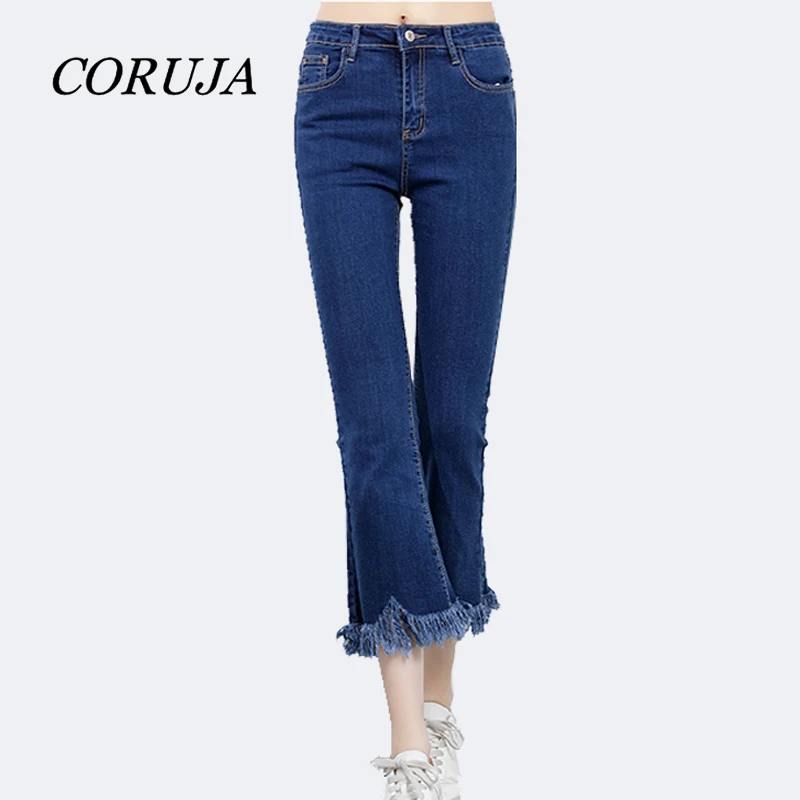 Women's Elastic Cotton Stretch Jeans Pants Slim Fit Frayed Hem Denim Trousers 2019 Spring New Brand Fashion Wear |