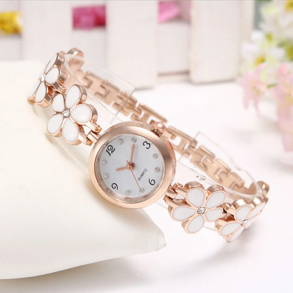 Fashion Women Flower Band Round Quartz Analog Watch Bracelet Wrist Watches Giftin Women's