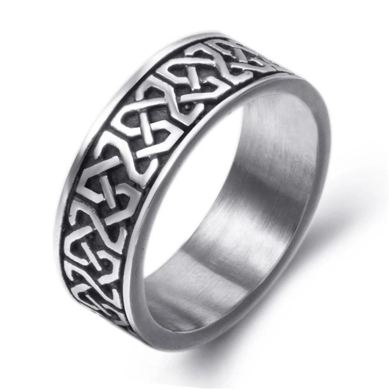 8 мм, мужское кольцо из нержавеющей стали для мальчика, кельтский узел, серебро, черный, байкерские ювелирные изделия, размер 8-15