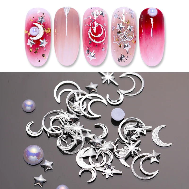 

3D Nail Art Decoration Rivet Studs Multi-sized Silver Star Pearl Mixed Accessories for DIY 3D Nail Art Decoration