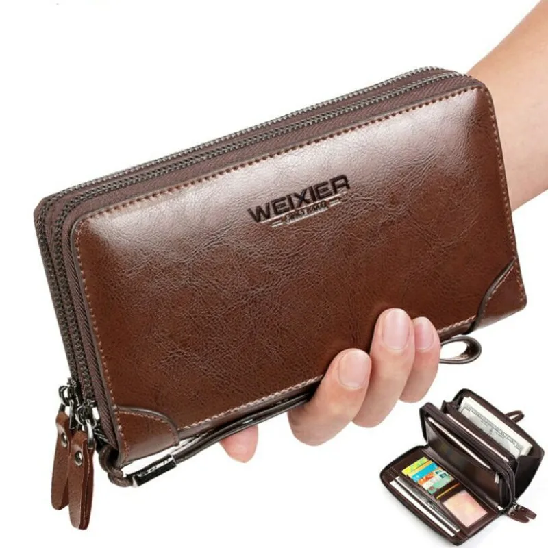 WEIXIER Business Men Long Wallet PU Leather Clutch Wallets Men Hand Bag Double Zipper Large ...