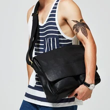 2016 Men’s leather messenger bag Men’s leather handbag shoulder bag Cross section large bag Casual flip postman bag