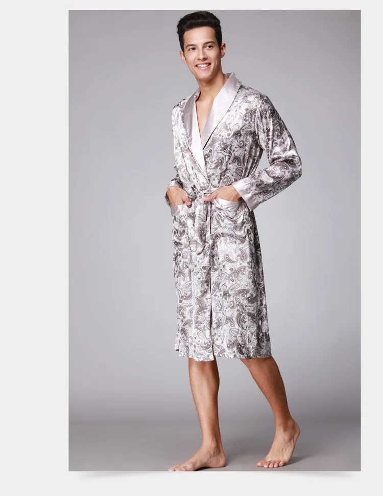 Хаки Новое поступление Мужской Шелковый банный халат-кимоно китайский мужской ночной костюм из вискозы с отложным воротником пижамы