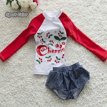 

Popular Design Kids Swimsuit Quality Girls Baby Princess Swimwear Two-pieces Bath Suit Lovely Cherry Children Beachwear 1-7years