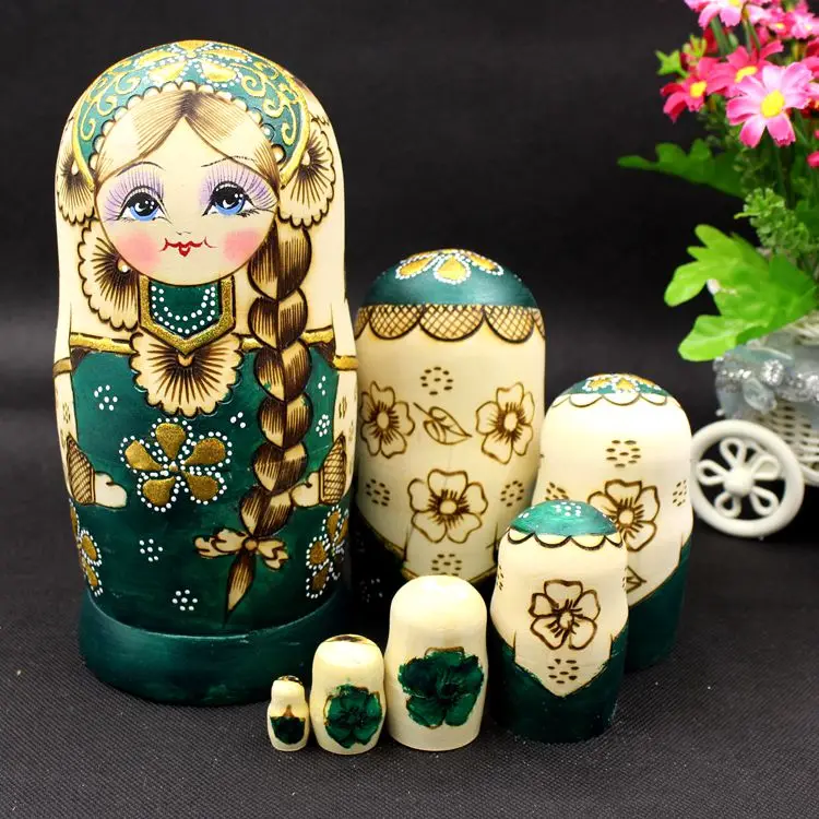 Модные свадебные подарки 7 шт. деревянные русские Матрешки красные зеленые косы для девочек традиционные куклы-матрешки детские развивающие игрушки