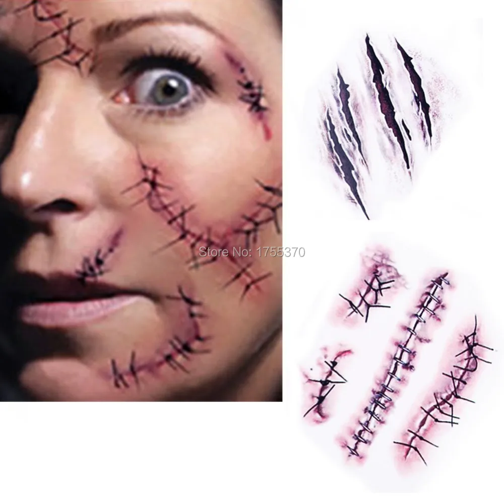 new waterproof temporary tattoo sticker halloween terror wound realistic blood injury scar fake tattoo stickers - Halloween Fake Wounds new waterproof temporary tattoo sticker halloween terror wound realistic blood injury scar fake tattoo stickers - Halloween Fake Wounds
