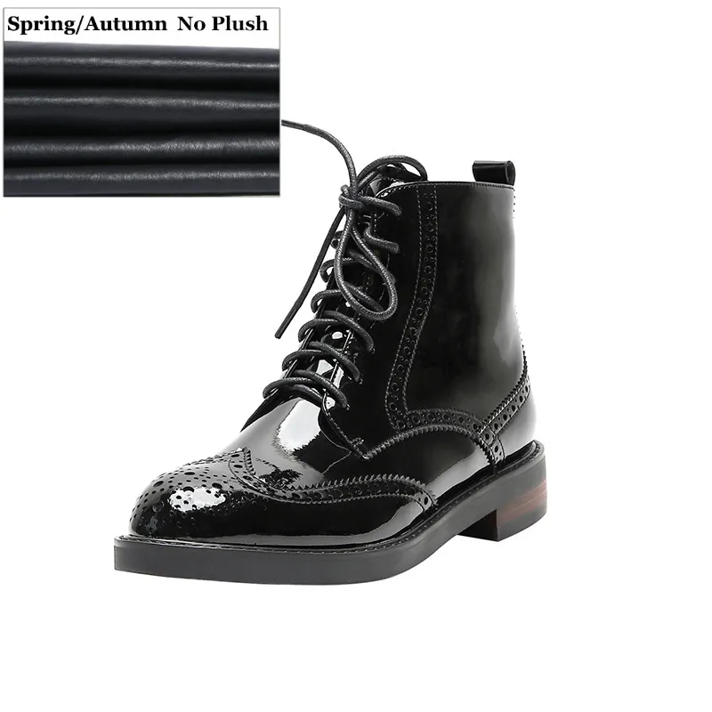 Кожаные броги в британском ретро-стиле; оксфорды; женские зимние ботинки; женская обувь на шнуровке и молнии; повседневная женская обувь ручной работы с круглым носком - Цвет: patent leathe autumn