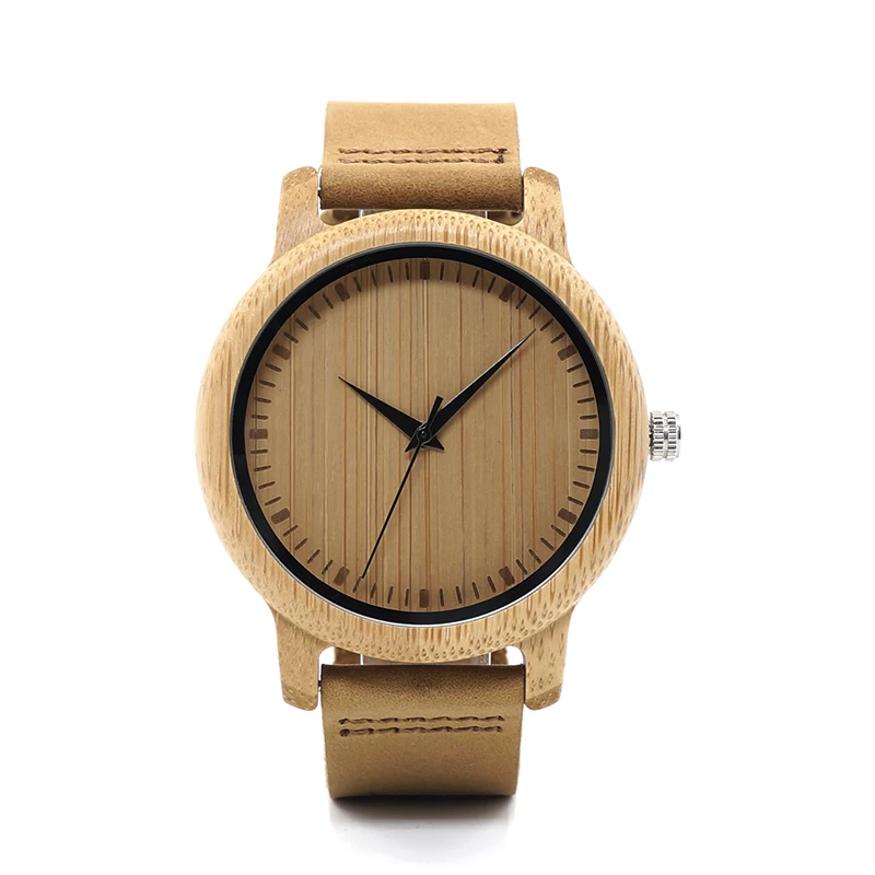 wooden watches for men bobo bird leather strap watch (1)