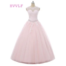 Розовые платья Quinceanera бальное платье из тюля с коротким рукавом бисером Кристаллы Аппликации Кружева Дешевые Сладкие 16 Платья