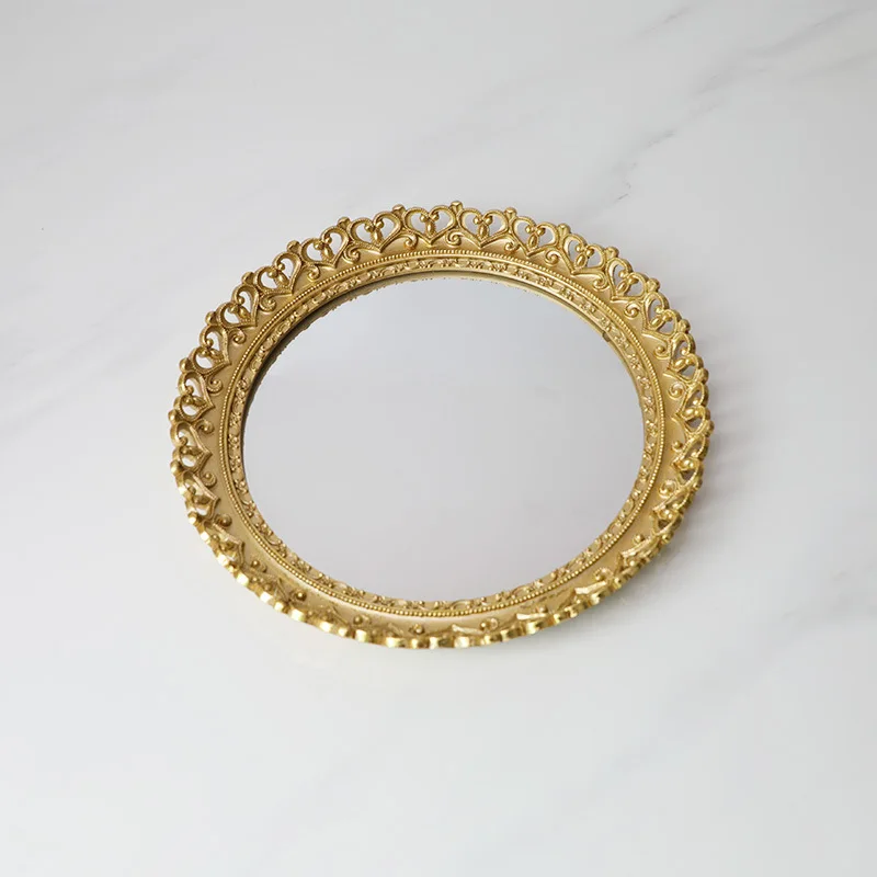 Винтажное противни для пирожных круглое пластмассовое зеркало золотые лотки для хранения ювелирных изделий десертная тарелка кухонная Организация Косметика обручальное кольцо