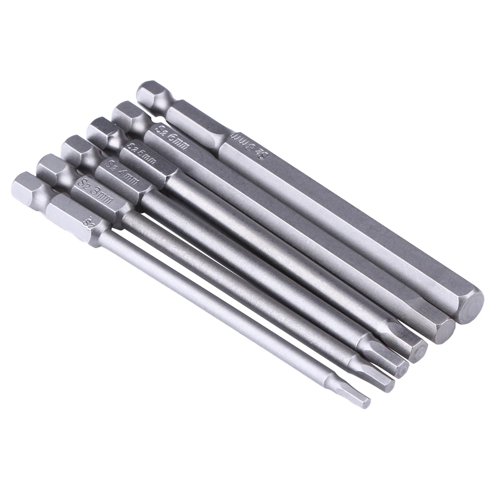 6pcs 100mm 1/4 Inch Hex Shank Hexagon Head Screwdriver Bit Set