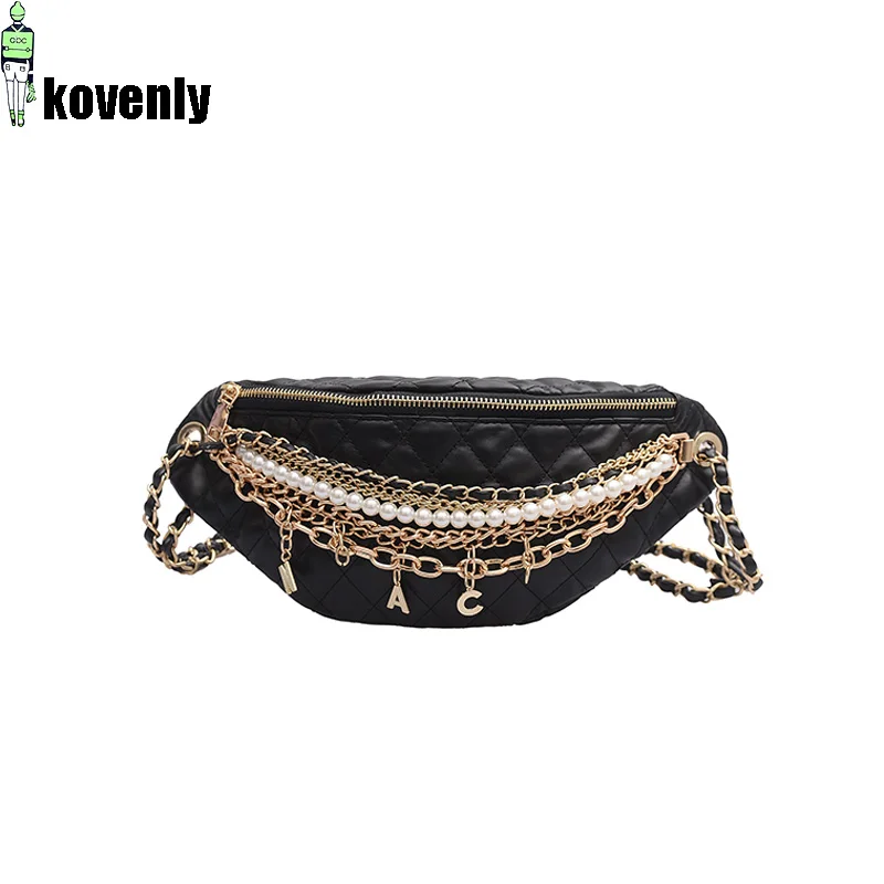 

Shoulder Bag Women Leather Crossbody Bag Chain pearl Chest bag High Quality Messenger Bags Banana Pack Luxury