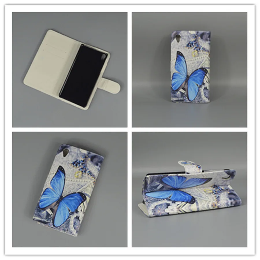 

New Butterfly Flower Flag Designer Wallet Flip Stand Book Cover Case For Sony Xperia Z2 D6503 D6502 D650 L50W freeshipping