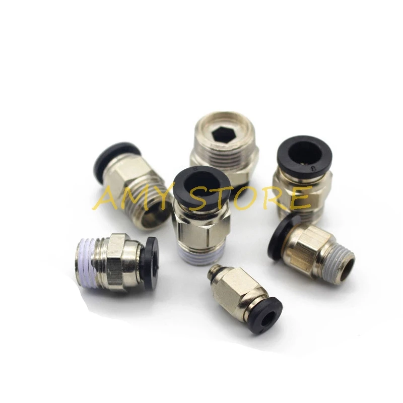 1 шт. Blcak Pc 8 мм-1/8 &quot1/4&quot 3/8 &quot1/2&quot BSPT Резьба Мужская прямая пневматическая трубка