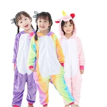

Flannel winter Children Pajamas for 4 6 8 10 12 Years pajamas unicorn pajamas girls cartoon animals Hooded sleepwear Boy pyjama