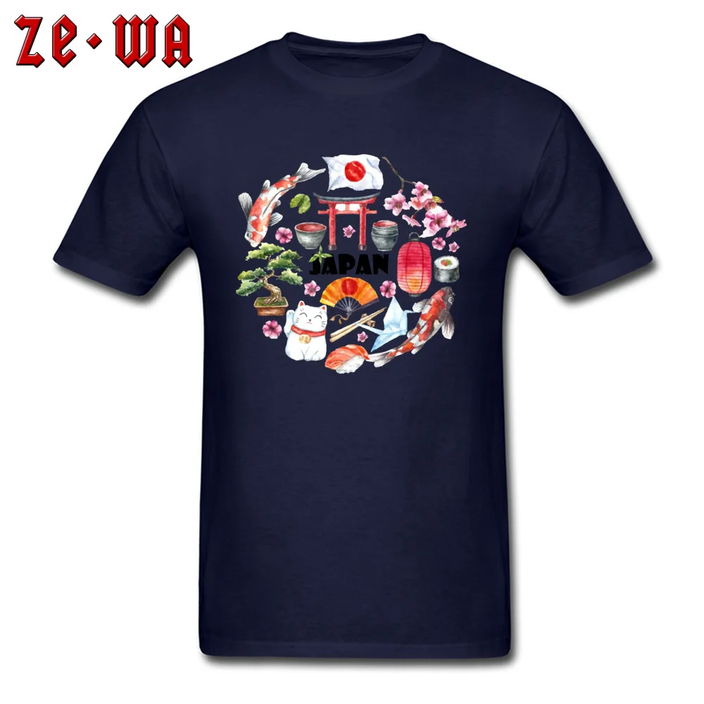 japan illustration japan travel 100% Cotton Fabric Men's Short Sleeve Tops Tees Casual Summer T Shirt Hip Hop Crewneck Tshirts japan illustration japan travel navy