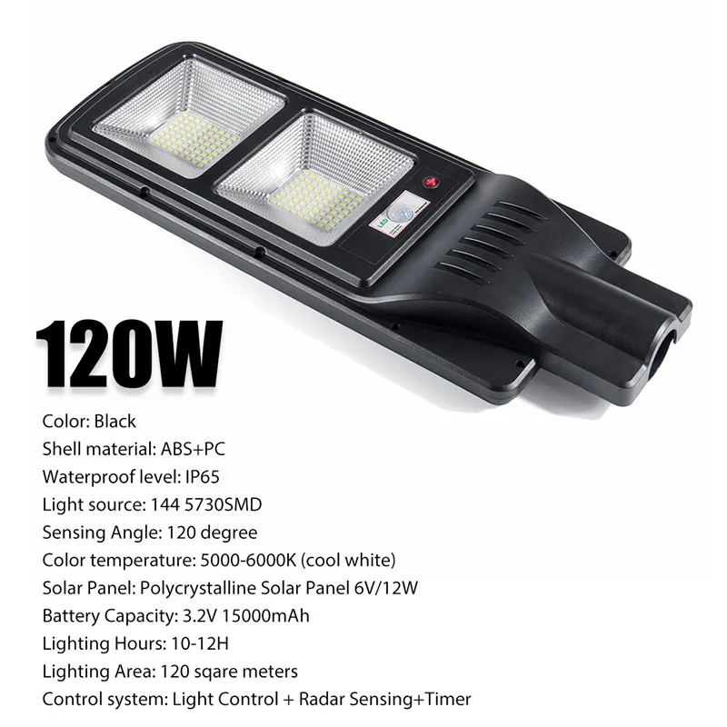 

120W 144 LED Street Light LED Solar Wall Lamp Light Control+Radar Sensing+Timer Lamp Waterproof for Plaza Garden Yard
