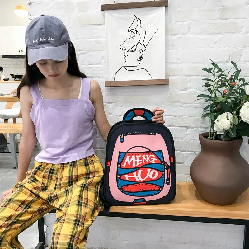 Menghuo New 3D Anime Cartoon Women Backpack School Bag Nylon 2D Style Travel Drawing Book Backpack Mochilas for Teenagers Gilrs (31)