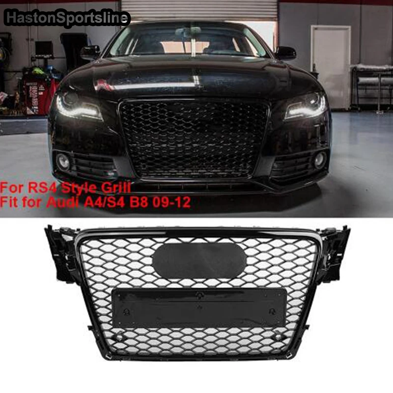 A4 B8 Honeycomb Hood Grill with Emblem Logo Front Bumper Mesh Grill Grilld For Audi A4 S4 RS4 2009 2010 2011 2012