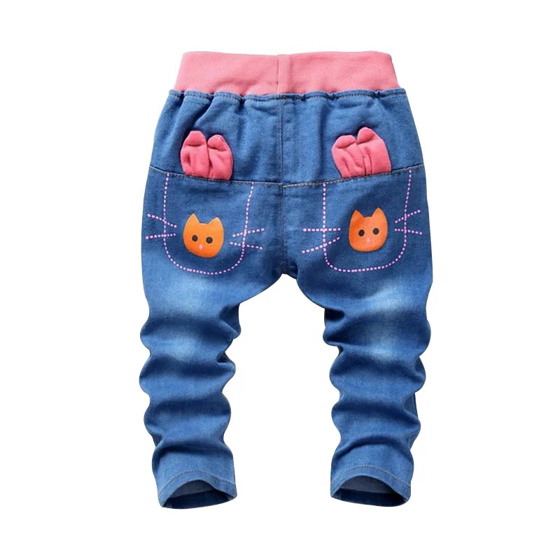 Cartoon Rabbit Baby Jean For Girl Cat Pattern Kids Pants Elastic Waist