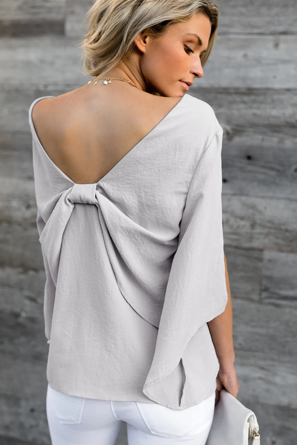 White-Black-Green-V-Neck-Bowknot-Three-Quarter-Sleeve-Blouse-LC251997-11-5