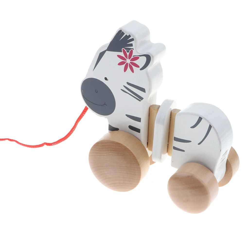 Wooden Pull Along Zebra Classic Developmental Toy for 1 & 2 Year Old Boys & Girls