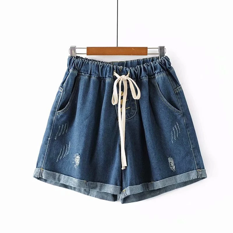 

Plus Size Fashion Midi Waist Denim Shorts Female Flare 4XL Shorts