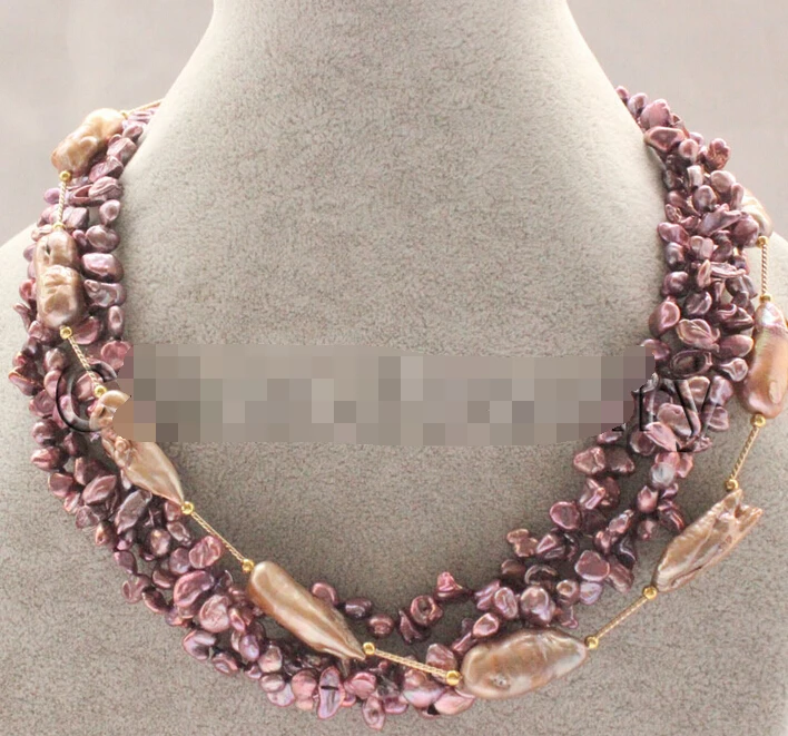 

0002367 5row 6-7mm - 20mm wine red Reborn Keshi baroque freshwater pearl necklace AAA