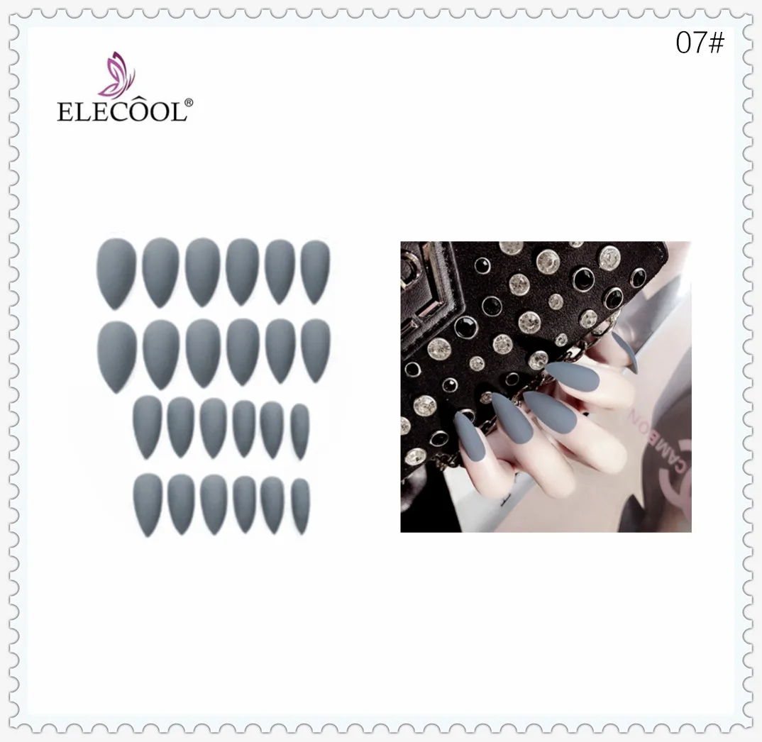 Длинные акриловые накладные ногти ELECOOL, 24 шт., 10 чистых цветов, накладные ногти, гель для наращивания ногтей, искусственные аксессуары для дизайна ногтей