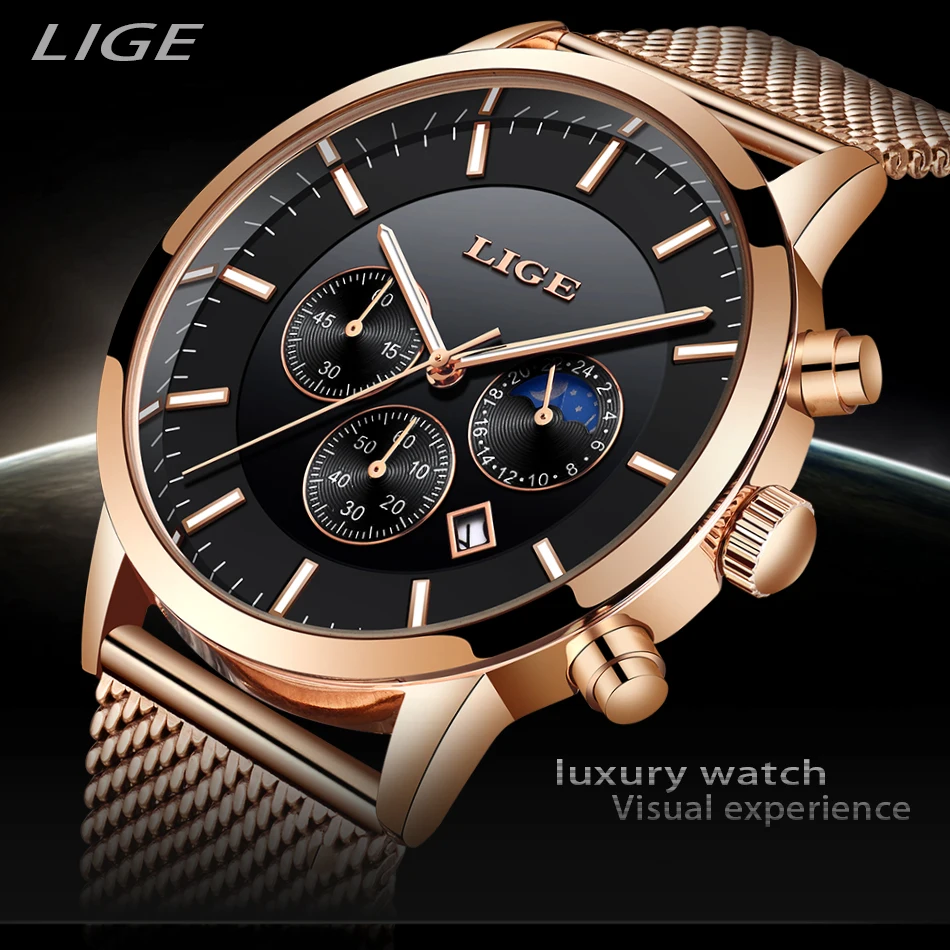 LIGE часы мужские роскошные брендовые кварцевые часы модные спортивные водонепроницаемые часы с хронографом мужские часы relogio Masculino