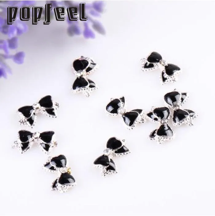 10 pçs liga 3d strass arte do prego laço cintilantes fatia diy decoração preto arco prego quente novo prego mágico 3d liga arcos