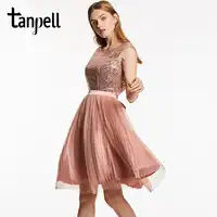 Tanpell scoop backless cocktail dress pink sleeveless knee length a line gown cheap women sequined pleats short cocktail dresses